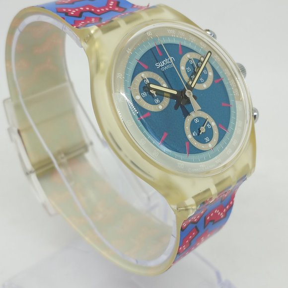 VINTAGE 1992 Swatch Chrono SCK100 "Wild Card" 37mm Swiss Made Watch NOS - Picture 4 of 11